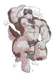 accessory anthro armpit_hair bodily_fluids body_hair bottomwear bulge chest_tuft clothing genitals headband huge_thighs loincloth loincloth_down lying male muscular muscular_anthro muscular_male musk musk_clouds nipples on_back penis penis_base pillow pubes solo sweat sweatdrop thick_thighs tuft vein veiny_penis mezcal_(artist) lifewonders tokyo_afterschool_summoners horkeu_kamui_(tas) canid canine canis mammal wolf 2020 hi_res