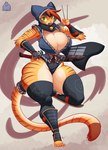 5_toes anthro big_breasts breasts clothed clothing curvy_figure feet female fur green_eyes looking_at_viewer ninja orange_body orange_fur orange_nose solo thick_thighs toes voluptuous warrior jaeh capcom monster_hunter loree domestic_cat felid feline felis mammal absurd_res hi_res