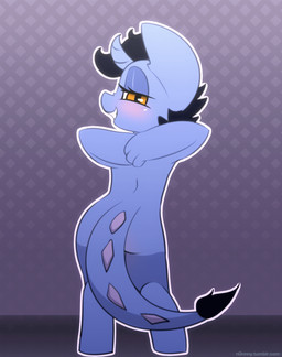 ambiguous_gender anthro butt dancing grin hair half-closed_eyes horn looking_at_viewer looking_back narrowed_eyes nude pattern_background shaking_butt simple_background smile solo tail text n0nnny hasbro my_little_pony mythology fan_character frist_(character) dracony dragon dragon_pony equid equine horse hybrid mammal mythological_creature mythological_equine mythological_scalie pony reptile scalie unicorn 2018 2d_animation animated animated_gif frame_by_frame hi_res short_playtime
