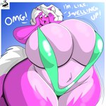 anthro big_breasts bikini blush breasts clothing female huge_breasts one-piece_swimsuit overweight overweight_anthro overweight_female sling_bikini solo swimwear two-piece_swimsuit chrisandcompany lucy_skye_diamond mammal mephitid skunk 1:1 absurd_res hi_res