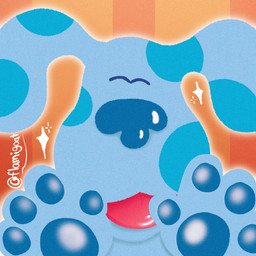 4_toes ambiguous_feral ambiguous_gender big_nose blue_body blue_fur blue_nose blue_pawpads blue_spots eyes_closed feet feral floppy_ears fur glowing glowing_body happy light lop_ears multicolored_body multicolored_fur orange_background pattern_background pawpads red_tongue simple_background solo sparkles spots spotted_head striped_background style_emulation text toes tongue two_tone_body two_tone_fur flamigoat blue's_clues nickelodeon blue_(blue's_clues) canid canine canis domestic_dog mammal 1:1 2025 artist_name bust_portrait digital_drawing_(artwork) digital_media_(artwork) english_description hi_res lighting lineless portrait shaded female_(lore)