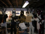 /k/ 4:3 4chan >:3 anthro canid canine canis cardboard clothing costume domestic_dog emoticon eyewear fursuit goggles grandfathered_content group gun heart_emoticon heart_symbol holding_object holding_sign human male mammal mask paper_bag paper_bag_mask ranged_weapon real rifle sign unknown_artist weapon