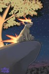 ambiguous_gender cloud feral fire fur night open_mouth open_smile outside pawpads paws plant pupils purple_text quadruped red_eyes sitting sky smile solo star text tree white_sclera lilarrin nintendo pokemon generation_2_pokemon pokemon_(species) quilava 2024 absurd_res artist_name english_text hi_res
