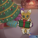 anthro blush front_view fur fur_markings gift holidays intersex logo markings paws pose text trapknight bandai_namco christmas digimon digimon_(species) renamon 1:1 artist_logo artist_name digital_drawing_(artwork) digital_media_(artwork) english_text full-length_portrait hi_res portrait shaded simple_shading