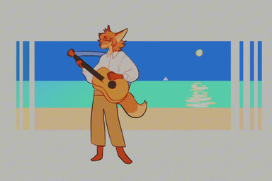 acoustic_guitar anthro barefoot feet guitar male music musical_instrument plucked_string_instrument solo string_instrument sunset sablecitrus sylvester_(sablecitrus) canid canine fox mammal 3:2 animated hi_res short_playtime sound webm