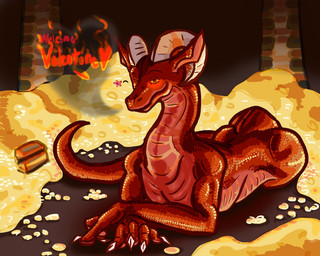 claws coin female feral finger_claws gold_(metal) gold_coin holidays horde long_neck long_tail looking_at_viewer lying on_front red_body red_eyes red_scales scales solo tail treasure treasure_hoard yellow_sclera universaldragon mythology valentine's_day dragon mythological_creature mythological_scalie scalie 5:4 hi_res shaded