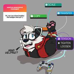 anthro bdsm bondage bound feet hogtied male paws restraints rope rope_bondage self-bondage simple_background solo text mrpawpaw bradley_the_badger_(game) ngl bradley_(bradley_the_badger) badger mammal mustelid musteline 1:1 digital_media_(artwork) english_text hi_res