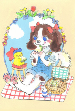 accessory ambiguous_feral ambiguous_gender anthro basket beak beverage black_nose blue_baseball_cap blue_claws blue_eyes blue_shortalls blush bow_(feature) bow_accessory bow_ribbon brown_body brown_fur claws clothing container cup digitigrade duo ear_bow eating eating_food eyelashes eyes_closed feathers feet female female_anthro feral floppy_ears flower food fur hair_accessory hair_bow hair_ribbon headgear headwear hindpaw holding_food holding_object holding_sandwich kemono licking licking_lips licking_own_lips lop_ears orange_beak pawpads paws picnic picnic_basket picnic_blanket pink_blush pink_pawpads pink_tongue plant puffed_sleeves red_bow ribbons sandwich_(food) sitting size_difference tail tongue tongue_out white_body white_fur yellow_body yellow_feathers young young_anthro young_female kyokyota avian bird bird_dog canid canine canis chicken domestic_dog galliform hunting_dog mammal phasianid spaniel 2023 hi_res painting_(artwork) pen_(artwork) traditional_media_(artwork) traditional_painting_(artwork)