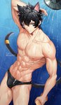 abs bathing biped black_hair blue_eyes clothed clothing fingers hair heterochromia human_and_animal_ears male multi_ear muscular muscular_humanoid muscular_male pecs showering solo speedo swimwear tail topless topless_humanoid topless_male nemuimori animal_humanoid cat_humanoid felid felid_humanoid feline feline_humanoid humanoid mammal mammal_humanoid tailed_humanoid 2023 hi_res