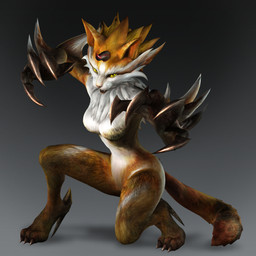anthro breasts brown_body brown_fur claws crouching featureless_breasts featureless_crotch female fur grey_background multicolored_body multicolored_fur naturally_censored nipple_tuft nude open_mouth pose screencap simple_background solo spikes toe_claws tuft two_tone_body two_tone_fur white_body white_fur yellow_eyes unknown_artist toukiden kazenui domestic_cat felid feline felis mammal mynx 1:1 3d_(artwork) absurd_res digital_media_(artwork) hi_res official_art