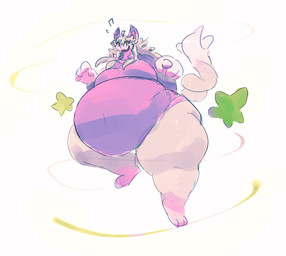 4_fingers ambiguous_gender anthro belly big_belly biped ears_up fingers floating fur furry_tail gesture hair hand_gesture huge_belly looking_at_viewer obese obese_ambiguous overweight overweight_ambiguous paws pink_body pink_fur pointing pointing_at_viewer smile solo star tail thick_thighs miluinaoxie colored digital_media_(artwork) hi_res shaded