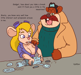 anthro big_breasts blonde_hair blue_eyes breasts clothed clothing dialogue dress duo eyewear female glasses goggles hair long_hair male male/female pink_nose profanity propositioning question size_difference text tongue tongue_out working vylfgor chip_'n_dale_rescue_rangers disney gadget_hackwrench monterey_jack mammal mouse murid murine rodent 2026 digital_media_(artwork) english_text hi_res