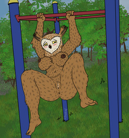 anthro anus areola beak belly big_breasts blush bouncing_breasts breasts brown_body brown_feathers butt clitoris feathers female genitals huge_breasts nipples nude nude_female outside park public public_nudity solo vulva krekel bojack_horseman netflix wanda_pierce avian bird humanoid owl digital_media_(artwork) hi_res