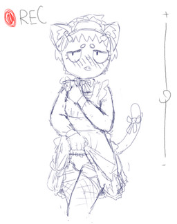 anthro blush bottomwear clothed clothed_male clothing clothing_lift fangs femboy maid_headdress maid_uniform male recording_video skirt skirt_lift solo teeth uniform bravobunny domestic_cat felid feline felis mammal hi_res monochrome portrait sketch three-quarter_portrait