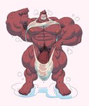 absurd_res barely_contained bear big_muscles big_penis bulge clothing fur genitals hi_res huge_muscles huge_penis kumatetsu male mammal mezcal_(artist) muscular muscular_male nipples penis red_body red_fur solo the_boy_and_the_beast underwear