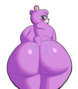 anthro big_butt black_nose blush butt eyelashes female freckled_butt freckled_face freckles fur green_eyes head_tuft huge_butt looking_back nude purple_body purple_fur rear_view simple_background smile solo thick_thighs tuft white_background white_body white_fur wide_hips lovetopullmicke animal_crossing nintendo megan_(animal_crossing) bear mammal absurd_res hi_res