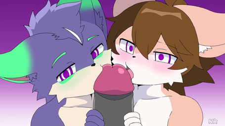 anthro big_penis black_nose black_penis blinking blush brown_hair cheek_tuft collaborative collaborative_fellatio collaborative_oral collaborative_sex collarbone duo_focus erection eyebrows facial_tuft fellatio femboy fingers first_person_view fur genitals glans glans_play green_body green_eyebrows green_fur group group_sex hair hand_on_another's_penis hand_on_partner's_penis hand_on_penis head_tuft highlights_(coloring) humanoid_genitalia humanoid_penis hypnosis hypnotic_eyes inner_ear_fluff kissing licking_tip looking_at_viewer male male/male male_anthro male_on_anthro mind_control multicolored_body multicolored_ears multicolored_fur nude nude_anthro nude_male open_mouth oral penile penis penis_kissing pink_glans pink_tongue purple_background purple_body purple_ears purple_eyes purple_fur purple_hair purple_inner_ear_fluff ringed_eyes sex simple_background sucking_tip tan_body tan_ears tan_fur tongue trio tuft white_body white_fur white_highlights white_inner_ear_fluff nightmareroa akumu_(nightmareroa) ayu_space_(potato_12_13) canid canine canis domestic_cat felid feline felis fox hybrid mammal wolf 16:9 2026 2d_animation animated digital_media_(artwork) frame_by_frame hi_res loop no_sound short_playtime video widescreen