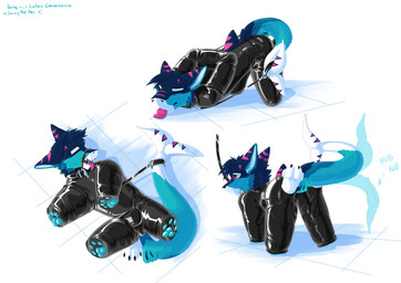 anthro bdsm bitchsuit bondage_gear fish_tail latex lock locked male petplay roleplay solo tail text sanynebeystoll absurd_res english_text hi_res