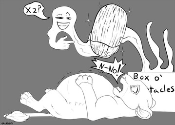 abdominal_bulge ambiguous_gender box_o'_tenties claws dialogue duo female feral food food_fetish food_play fruit gesture grin hand_gesture lying melon on_back open_mouth plant pointing quadruped scared smile speech_bubble text toe_claws watermelon wide_eyed young young_female young_feral backlash91 conditional_dnp disney the_lion_king nala_(the_lion_king) felid lion mammal pantherine black_and_white digital_drawing_(artwork) digital_media_(artwork) english_text line_art monochrome signature
