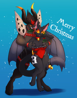 anthro breasts collar duo female fondling holidays humanoid_on_anthro interspecies male male/female wings undeadkitty13 christmas krampus demon domestic_cat felid feline felis humanoid mammal vampire digital_drawing_(artwork) digital_media_(artwork) hi_res
