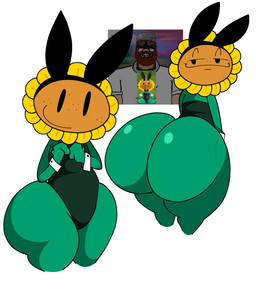 big_butt black_eyebrows black_eyes brown_face bunny_costume butt clothing costume duo empty_eyes eyebrows fake_ears fake_rabbit_ears female flower freckled_face freckles green_body green_clothing green_topwear huge_butt looking_at_viewer male multiple_angles not_furry petals plant shirt simple_background smile smiling_at_viewer smug tan_body tan_skin teeth thick_thighs topwear white_background white_clothing white_shirt white_topwear yellow_petals lucaslora electronic_arts plants_vs._zombies popcap_games crazy_dave elemental_creature elemental_humanoid flora_fauna flower_creature human humanoid mammal plant_humanoid sunflower_(pvz) 2026 cel_shading colored digital_media_(artwork) hi_res reference_image shaded