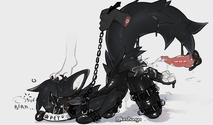 3_toes 4_toes after_sex ambiguous_gender animal_genitalia anthro ass_up bdsm bdsm_gear big_tail black_body black_fur black_genital_slit black_toe_claws blinders blush blush_lines bodily_fluids bondage bound bowl butt chain chain_leash chained claws clothing container cuff_(restraint) cum cum_drip cum_in_bowl cum_in_container cum_in_mouth cum_inside digitigrade disembodied_hand disembodied_penis dominant dominant_ambiguous drinking drinking_cum dripping duo emanata erection eyewear feet fingers foot_fetish foot_on_head forced fur genital_fluids genitals glistening hair handwear harness holding_chain holding_leash holding_object knot knotted_penis knotted_tapering_penis latex latex_clothing latex_handwear latex_skinsuit leash legs_tied liquid_latex male male/ambiguous mask mostly_offscreen_character mostly_offscreen_male neck_tuft onomatopoeia pawpads paws penis pet_bowl petplay pink_pawpads pink_penis ponyplay puffy_genital_slit rape restraints roleplay sex simple_background skinsuit slim solo_focus sound_effects stepping_on_head straps submissive submissive_male tail tapering_penis text tight_clothing toes tuft white_background white_body white_fur white_inner_ear white_pawpads keshunya fyr_(fenrir784) xvii avali avian bird canid canine goo_creature mammal 2025 absurd_res colored digital_drawing_(artwork) digital_media_(artwork) english_text hi_res shaded signature
