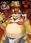 anthro armband barazoku belly big_belly big_muscles biped black_hair bodily_fluids body_hair bracelet bulge bursting_out_of_clothing clothing collar dialogue drooling eyebrows eyewear facial_hair front_view genital_fluids genitals glasses green_body green_scales grimace growth hair horn human_to_anthro hypnosis identity_death jewelry male mid_transformation mind_control musclegut muscular navel overweight overweight_anthro overweight_male pecs penis precum precum_through_clothing precum_through_underwear pubes red_hair saliva scales sharp_teeth shell snout solo species_transformation spiked_armband spiked_bracelet spikes tail teeth text tf_into_fictional_character thick_eyebrows torn_clothing transformation transformation_sequence transformed_clothing underwear verbal_reaction_to_tf weight_gain wet wet_clothing yellow_body diethyl mario_bros nintendo bowser human koopa mammal reptile scalie absurd_res hi_res