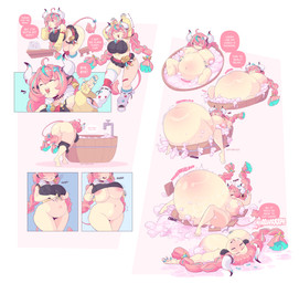 bath belly big_belly big_breasts breasts butt female hair horn huge_belly inflation nude nude_female pink_hair solo speech_bubble text softservice genshin_impact mihoyo varesa_(genshin_impact) animal_humanoid bovid bovid_humanoid humanoid mammal mammal_humanoid 2025 absurd_res english_text hi_res
