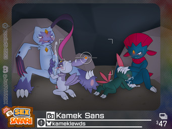 all_fours animal_genitalia animal_penis anthro balls big_balls big_penis blue_body blue_fur blush bodily_fluids butt camera_hud cave chest_gem claws cum cum_in_mouth cum_inside cum_on_face cum_on_head cumshot deep_throat drooling ejaculation erection eye_contact eyeliner eyes_closed fangs feline_genitalia feline_penis fellatio finger_claws forehead_gem foreskin fur gem genital_fluids genitals green_body green_fur group hand_on_head head_in_crotch humanoid_genitalia humanoid_penis kneeling kneeling_oral_position licking looking_at_another looking_at_partner looking_pleasured lying_and_blow_position makeup male male/male markings one_eye_closed open_mouth oral oral_penetration orgasm parallel_sex penetration penile penis penis_grab penis_lick precum purple_body purple_fur pushing_head red_eyes saliva saliva_on_penis saliva_on_tongue sex sitting smile spread_legs spreading sweat sweatdrop tail teeth toe_claws tongue tongue_out kamek_sans new_pokemon_snap nintendo pokemon pokemon_snap prof_blanc's_sex_safari generation_2_pokemon generation_4_pokemon generation_8_pokemon hisuian_form hisuian_sneasel pokemon_(species) regional_form_(pokemon) sneasel sneasler weavile hi_res