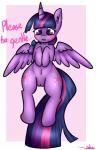 anthro blush feathered_wings feathers female feral fur genitals hair horn looking_at_viewer multicolored_hair purple_body purple_eyes purple_feathers purple_fur pussy semi-anthro solo text wings ashee friendship_is_magic hasbro my_little_pony mythology twilight_sparkle_(mlp) equid equine horse mammal mythological_creature mythological_equine pony winged_unicorn 2016 absurd_res english_text hi_res