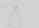 anthro big_breasts boss_monster_(undertale) bovid breasts butt caprine digital_media_(artwork) female fur horn long_ears looking_back mammal monochrome nipples nude open_mouth simple_background skygracer smile solo toriel undertale undertale_(series) white_body white_fur