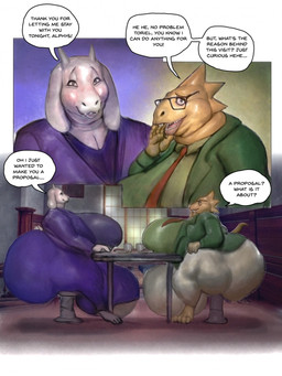 anthro balls big_balls big_breasts big_bulge big_butt blush breasts bulge butt clothed clothing dialogue duo fur genitals gynomorph horn huge_balls huge_breasts huge_bulge huge_butt huge_thighs hyper hyper_balls hyper_breasts hyper_bulge hyper_butt hyper_genitalia intersex mature_gynomorph mature_intersex scales sitting speech_bubble text thick_thighs white_body white_fur yellow_body yellow_scales hohohonse deltarune undertale_(series) alphys toriel boss_monster_(undertale) bovid caprine dinosaur goat lizard mammal prehistoric_species reptile scalie english_text hi_res