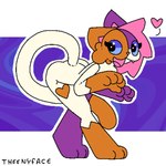 anthro blue_eyes female fur heart_symbol open_mouth orange_body orange_fur purple_body purple_fur solo standing white_body theenyface cally_(theenyface) domestic_cat felid feline felis mammal 1:1 hi_res