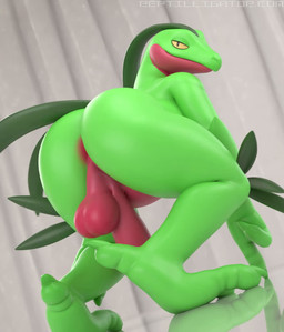 2_fingers 3_toes anthro anus backsack balls belly big_balls big_butt big_penis bouncing_balls butt claws curtains dutch_angle feet fingers genitals green_body humanoid_genitalia humanoid_penis leaf looking_at_viewer looking_back low-angle_view male nude penis perineum plant red_balls red_belly red_penis red_perineum semi-anthro small_but_hung smile solo swinging_penis tail toes tongue reptilligator reptilligator_(modeler) nintendo pokemon generation_3_pokemon grovyle pokemon_(species) reptile scalie 3d_(artwork) 3d_animation animated blender_(artwork) blender_cycles_(artwork) digital_media_(artwork) loop no_sound short_playtime video