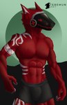 abs anthro biceps bulge fur lean_muscle machine male muscular muscular_anthro muscular_male pecs red_body red_fur screen simple_background smile solo conditional_dnp teremunart rasis_(teremunart) mammal protogen absurd_res digital_media_(artwork) hi_res