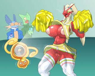 abs ambiguous_gender anthro anthrofied appliance areola athletic athletic_anthro athletic_female beak big_breasts biped blonde_hair blue_eyes bottomwear breasts bulging_eyes cheerleader clothed clothed_anthro clothed_female clothing crop_top emanata eyes_popping_out female female_anthro genitals glistening glistening_areola glistening_breasts glistening_eyes green_body group hair iris legwear looking_at_another machine motion_lines muscular muscular_female nipples no_bra no_underwear open_mouth orange_body partially_clothed_anthro partially_clothed_female pink_areola pink_nipples pokemorph pom_poms pupils raised_bottomwear raised_clothing raised_crop_top raised_skirt red_body shirt shocked skirt standing surprised thick_thighs thigh_highs topwear upskirt vulva white_clothing white_legwear white_thigh_highs wind yellow_bottomwear yellow_clothing yellow_crop_top yellow_sclera yellow_shirt yellow_skirt yellow_topwear chorsinnell39 nintendo pokemon animate_inanimate blaziken fan_rotom generation_3_pokemon generation_4_pokemon living_appliance living_machine pokemon_(species) rotom sceptile swampert 2026 5:4 archived_source digital_drawing_(artwork) digital_media_(artwork) hi_res shaded