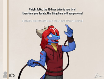 4_fingers anthro blue_body blue_markings bottomwear claws clothing facial_hair facial_markings fingers goatee hair head_markings hoodie horn implied_transformation livestream long_hair looking_at_viewer male markings multicolored_body mutton_chops open_mouth pants pink_eyes red_stripes short simple_background sleeveless_clothing slim solo stripes tail teeth text topwear yellow_body unusualboo54 rakeesh kobold scalie 2026 digital_media_(artwork) english_text hi_res