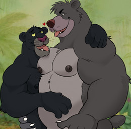 after_kiss anthro arm_around_shoulders arm_around_waist bedroom_eyes belly bodily_fluids claws duo finger_claws head_tuft heart_symbol looking_at_another male male/male moobs musclegut muscular muscular_arms muscular_male narrowed_eyes nipples nude open_mouth pecs saliva saliva_on_tongue saliva_string seductive size_difference standing teeth_showing tongue tongue_out tuft darknaigart the_jungle_book bagheera_(jungle_book) baloo bear felid mammal pantherine sloth_bear ursine hi_res