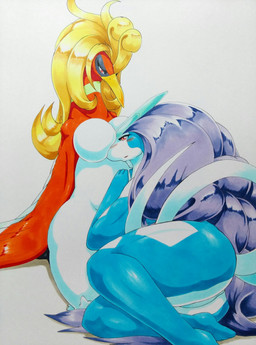 anthro anthro_on_anthro anthrofied beak between_breasts big_breasts big_butt black_body black_feathers blue_body blue_fur blush breasts butt curvy_figure duo eyelashes face_in_breasts feather_hands feathered_crest feathered_wings feathers featureless_breasts featureless_crotch female female/female front_view fur green_body green_feathers head_between_breasts head_crest hourglass_figure multicolored_body multicolored_feathers multicolored_fur non-mammal_breasts nude open_mouth pokemorph red_body red_eyes red_feathers shadow simple_background sitting thick_thighs white_background white_body white_feathers white_fur wide_hips wings yellow_beak yellow_body yellow_feathers 025aki mythology nintendo pokemon fan_character ho-oh_(025aki) avian bird generation_2_pokemon ho-oh legendary_pokemon mammal mythological_avian mythological_bird mythological_creature mythological_firebird pokemon_(species) suicune 2015 hi_res shaded traditional_media_(artwork)