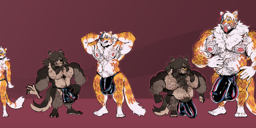 anthro arm_hair armpit_hair balls beard belly biceps big_balls big_muscles big_penis body_hair body_size_growth brown_body brown_fur chest_hair clothing coontail_hair duo facial_hair facial_piercing fluffy fluffy_tail fur genitals growth growth_sequence hair hair_growth huge_balls huge_muscles huge_penis hyper hyper_balls hyper_genitalia hyper_muscles hyper_penis latex leg_hair male male/male muscle_growth muscular neck_tuft nipple_piercing nipples nose_piercing orange_body orange_fur penis piercing pubes quads short_stackification shortstack shortstack_male size_difference size_transformation standing striped_body striped_fur stripes tail thick_thighs thong transformation tuft underwear white_body white_fur bulkybro canid canine canis felid mammal pantherine tiger wolf absurd_res hi_res sequence