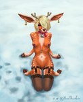 anthro antlers bdsm bell_ear_ring biped breasts clothed clothing ear_bell ear_piercing ear_ring female genitals holidays hooves horn legwear nipple_chain nipple_clamp nipples nude partially_clothed piercing pussy ring_piercing snow solo stockings nickblackfur christmas deer mammal 2022