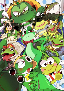 anthro bow_tie crown eyewear eyewear_on_head female goggles goggles_on_head green_body green_skin group headgear looking_at_viewer male ohyou_wake open_mouth tongue tongue_out chrono_trigger glitch_productions muppets my_hero_academia nintendo square_enix star_fox the_amazing_digital_circus asui_tsuyu glenn_(chrono_trigger) jax_(tadc) kermit_the_frog ribbit_(tadc) slippy_toad wart_(mario) amphibian frog human lagomorph leporid mammal rabbit hi_res