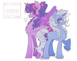 chest_tuft duo female fetlocks heart_symbol horn looking_at_viewer smile tuft wings derpymccallion friendship_is_magic hasbro my_little_pony mythology trixie_(mlp) twilight_sparkle_(mlp) equid equine mammal mythological_creature mythological_equine unicorn winged_unicorn hi_res