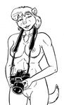 anthro buckteeth camera ear_piercing ear_ring female genitals holding_camera holding_object looking_at_viewer nipples nude piercing pussy ring_piercing smile solo teeth style_wager daisy_moore ground_squirrel mammal prairie_dog rodent sciurid 2022 monochrome