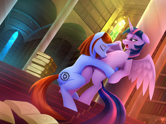 blush book duo female feral horn library male navel_kiss open_mouth particles stained_glass stairs wings darksly-z friendship_is_magic hasbro my_little_pony mythology twilight_sparkle_(mlp) equid equine mammal mythological_creature mythological_equine unicorn winged_unicorn 4:3 hi_res