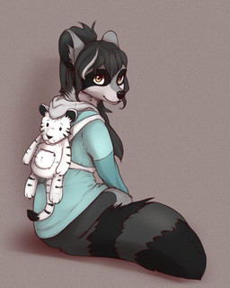 amber_eyes anthro backpack black_eyes black_hair black_inner_ear black_nose blue_clothing blue_hoodie blue_topwear clothing dipstick_tail facial_markings female fur glistening glistening_eyes grey_background grey_body grey_fur hair head_markings highlights_(coloring) hoodie inner_ear_fluff looking_aside looking_up markings mask_(marking) multicolored_body multicolored_clothing multicolored_fur multicolored_tail multicolored_topwear on_ground pockets ponytail pose ring_(marking) ringed_tail round_ears shadow simple_background sitting solo striped_body striped_markings striped_tail stripes tail tail_markings three-quarter_view topwear tuft two_tone_body two_tone_fur two_tone_tail whisker_spots whiskers white_body white_clothing white_hoodie white_inner_ear_fluff white_topwear yshanii felid mammal pantherine procyonid raccoon tiger 2020 4:5 absurd_res character_request digital_media_(artwork) full-length_portrait hi_res portrait