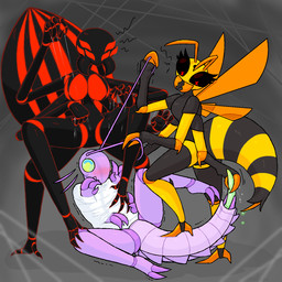 2_fingers 3_fingers 4_arms 4_fingers 4_legs 4_wings 6_eyes antennae_(anatomy) anthro arms_tied arthropod_abdomen arthropod_abdomen_genitalia arthropod_webbing black_body blush bodily_fluids bound breasts claw_fingers claw_toes claws clothing dominant dominant_female erection eyelashes female fingers footwear genital_fluids genitals glowing glowing_breasts glowing_eyes glowing_markings group group_sex handjob heel_claw high_heels insect_wings long_antennae lying male male/female mandibles markings multi_arm multi_eye multi_limb multi_wing multicolored_body nude on_back penile penis pulling_antennae purple_body questionable_consent red_eyes segmented_arms segmented_body segmented_legs segmented_tail sex shoes simple_background spider_web spines stepped_on stepping_on_chest stepping_on_tail stinger striped_abdomen striped_arthropod_abdomen striped_body striped_markings striped_tail stripes tail tail_markings thick_thighs threatening threatening_violence threatening_with_weapon threesome trio web_bondage whiskers wings yellow_body vexedcalyx arachnid araneomorph arthropod black_widow_spider hymenopteran insect phasmid spider stick_insect theridiid vespid wasp widow_spider 1:1 colored digital_drawing_(artwork) digital_media_(artwork) hi_res