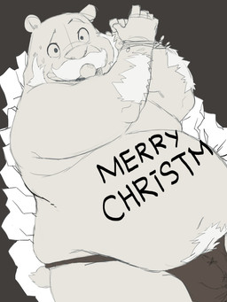 anthro belly bound bulge clothing gift gift_wrapped holidays humanoid_hands male overweight overweight_anthro overweight_male person_as_gift person_present pubes simple_background slave solo text underwear bluewhale127 christmas bear mammal 2015 3:4 hi_res sketch