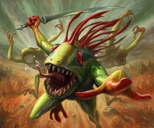 3_fingers 3_toes ambiguous_gender anthro feet fingers grass green_body green_scales group holding_melee_weapon holding_object holding_sword holding_weapon melee_weapon open_mouth plant red_sclera rock scales sharp_teeth sword teeth toes tongue tongue_out weapon dan_scott blizzard_entertainment warcraft world_of_warcraft_trading_card_game murloc official_art