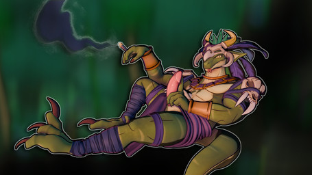 accessory anthro bone feathers genitals looking_at_viewer male muscular muscular_anthro muscular_male outline penis smile smiling_at_viewer smoking solo tongue tongue_out tribal tribal_clothing briganfi terraria shimmered_witch_doctor witch_doctor_(terraria) lihzahrd reptile scalie 16:9 3d_(artwork) digital_media_(artwork) hi_res widescreen